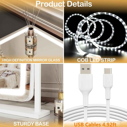Gvnkvn Arched Makeup Vanity Mirror with Lights 17.2" Large LED Lighted Mirror, Hollywood Make Up Mirror with Lighting, Smart Touch,Detachable 5X Magnification 360° Rotation, (Gold,Gift Box)