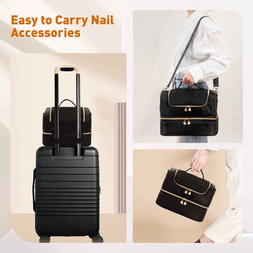 AGX Bravo Nail Polish Organizer Bag Nail Case Holds 60 Bottles & Nail Lamp Gel Nail Polish Organizer Nail Kit Organizers Travel Nail Tech Carrying Case for Manicure Supplies (Black)