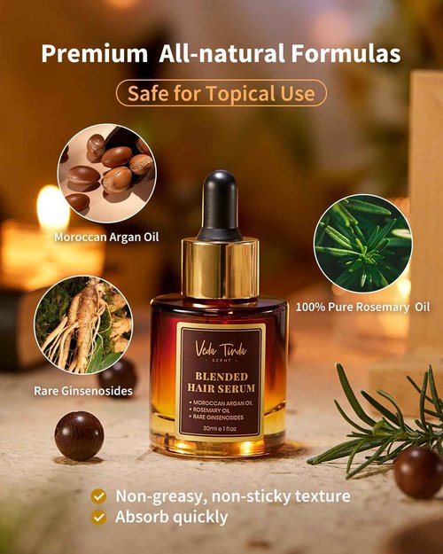 VEDA TINDA SCENT Hair Serum Applicator & Rosemary Oil & Moroccan Argan Oil, Scalp Massager for Hair Growth, Scalp Care Essential Oil Set for Men and Women
