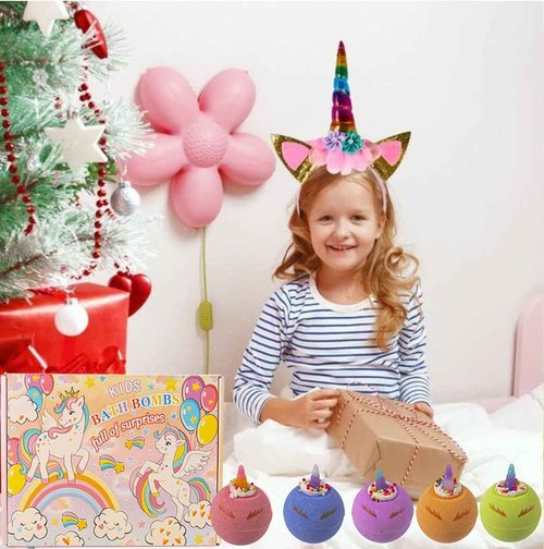 Kottke Kids Bath Bombs, 20 Organic Kids Bath Bombs with Jewelry Rings Inside, Non-Pierced Earrings and Ear Clips, Girls Birthday, Christmas, Easter, Valentine's Day Gift Set