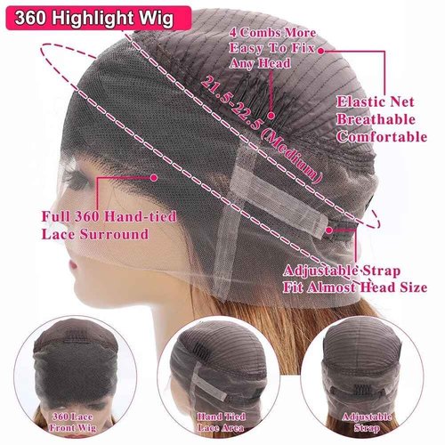 studyy Highlight Ombre 360 Body Wave Lace Front Wigs Human Hair Pre Plucked with Baby Hair Honey Blonde 360 HD Lace Frontal Wigs Full Lace for Women 20inch