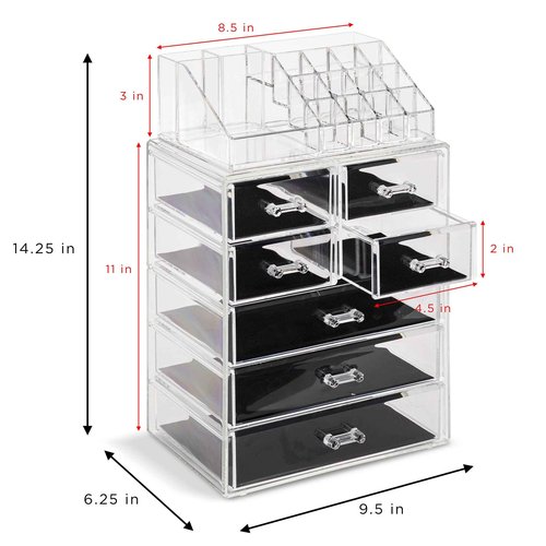 Sorbus Acrylic Makeup Organizer Set, 7-Drawer Vanity & Countertop Cosmetic Storage with Small & Wide Compartments, Clear Makeup Storage for Brushes, Lipsticks, Jewelry – Holiday Gift for Women & Teens