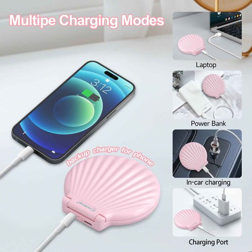Makefango Compact Makeup Mirror with Lights - 3.5" Portable, 2-Sided, Lightweight & Shatterproof, Folding Magnifying Mirror 2X/10X, for Women