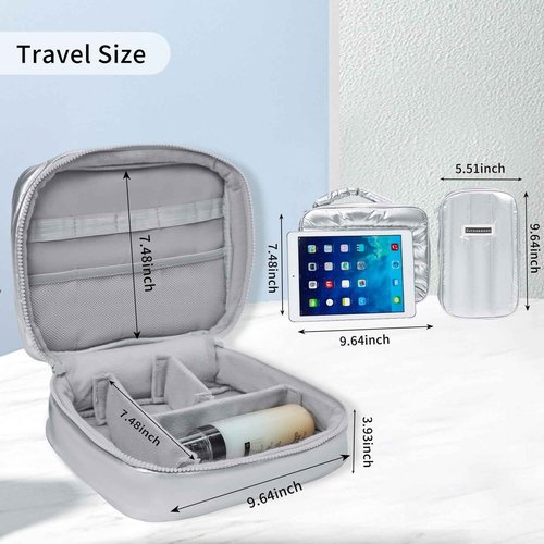 Cuteseason Shiny Puffy Makeup Bag Large Capacity Travel Water-proof Toiletry Bag Drop-proof Digital Product Organizer (Purple, L and M)