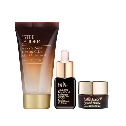 Estée Lauder Advanced Night Repair 3 Step Travel Size Essentials Set – Advanced Night Repair Gelée Foaming Face Wash Cleanser 1 Fl Oz, Serum 0.24 Fl Oz, Eye Gel Cream 0.17 Fl Oz with Hyaluronic Acid
