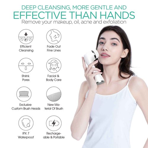 VOYOR Electric Body Brush Back Scrubber for Shower - Facial Cleansing Brush Rechargeable, Spin Face Brush Waterproof 5-in-1 Body Brush Set for Deep Skin Cleansing