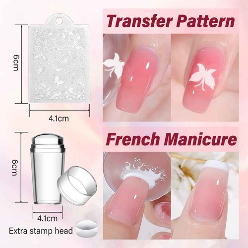 Biutee Nail Stamper Kit 12Pcs Nail Stamping Plate 8Pcs Stamping Gel Polish Nail Stamping Kit with Silicone Stamper Scraper Storage Bag Lace Plaid Stamp Template Christmas Gift for Women