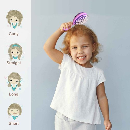 DINATIS Toddler Hair Brush - Mini Hair Brush for Kids - Travel Brush for Boys and Girls - Unicorn Brush with Air Cushion - Pupple