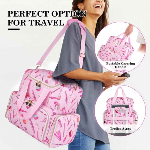 Extra Large Nail Polish Organizer Case Holds 80 Bottles and a Nail Lamp, Nail Organizers and Storage with 2 Removable Pouches, Travel Nail Supplies Carrying Bag for Nail Art Tech & Manicure Tools,Pink