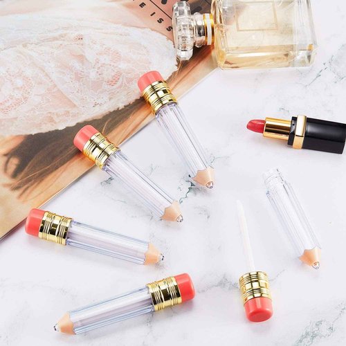 Blulu 20 Pieces Pencil Empty Lip Gloss Tubes Containers Clear Mini Refillable Lip Balm Tubes Cute Pencil Shaped Oil Bottles for Graduation Gifts Women Girls DIY Keychain, 5 ml (Pack of 2)