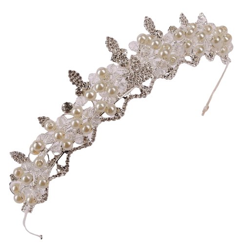 LIMELIA Women's Tiara - Crown for Henna Wedding Party | Glitter Hair Accessories for Bridal Birthday Pageant Prom Halloween Cos-play Costume Christmas Party, Princess Crowns | Crystal Glass Beads - Pearl