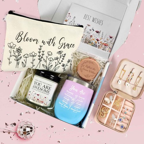 JOYSELLER Gifts for Women, Mother’s Day Gifts from Daughter Son, Birthday Gifts for Women Mom, Christian Wildflower Relaxing Self Care Gifts Baskets Set for Mom, Wife, Girlfriend, Sister, Friends