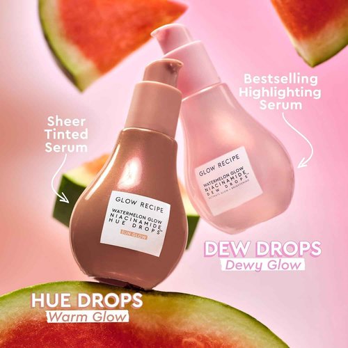 Glow Recipe Watermelon Glow Niacinamide Dew Drops - Hydrating & Illuminating Makeup Primer for Dewy, Glass Skin - Hyaluronic Acid Serum for Face Brightening, Plumping, & Highlighting (40 ml + 15 ml)