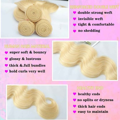 OUAYESI 613 Bundles Human Hair Body Wave Blonde Bundles Human Hair 22 Inch 100% Unprocessed 12A Brazilian Virgin Raw Weave Bundles Human hair Blonde Bundle Body Wave Extensions for Women