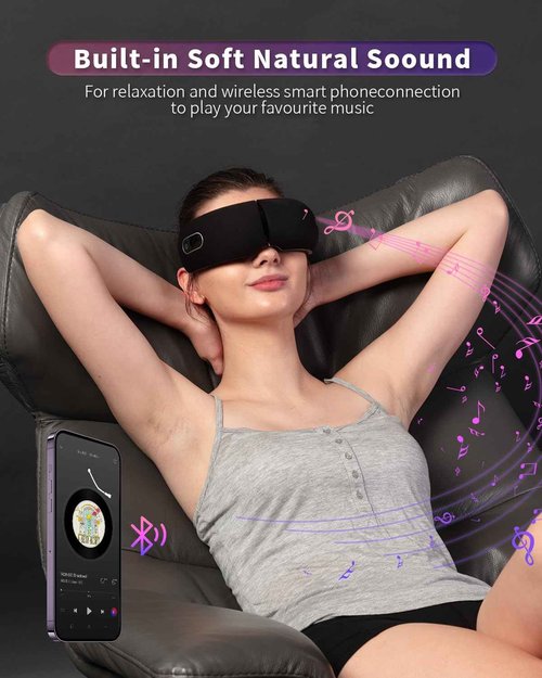 Eleeels Eye Massager with Heat and and Vibration, Christmas Gifts for Women Men Dad Teacher, Sleep Eye Mask, Scalp for Relieving Eye Muscle Tension and Stress (Black)