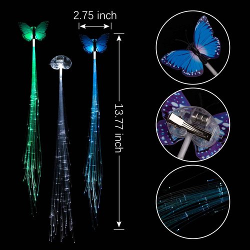 40 Pack Led Light Up Fairy Hair Accessories Braid Extension Butterfly Clips for Women Girls, Glow in the Dark Party Favors Supplies Neon Rave Accessories Wig for Festival Halloween Christmas Birthday