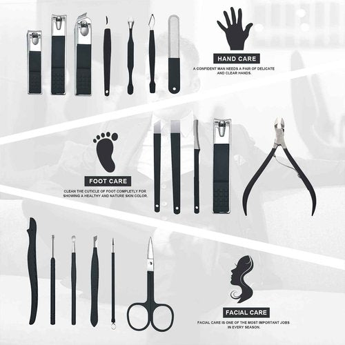 Bekit Manicure Set 18 in 1 Stainless Steel Professional Pedicure Kit Nail Scissors Grooming Kit Travel Case B01-Black