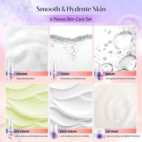 Ofanyia Collagen Retinol Skincare Set, 6 Pcs Anti-Aging Skin Care Set with Hydrating Cleanser, Eye Cream, Toner, Cream & Lip Mask, Facial Kit for Women, Christmas Valentines Birthday Gift for Her
