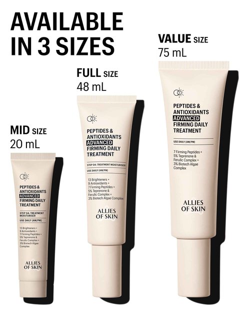 Allies of Skin Peptides & Antioxidants Advanced Firming Daily Treatment with 13 Brighteners, 9 Antioxidants, 7 Firming Peptides, 5% Teprenone & Ferulic Complex and 3% Biotech Algae Complex 20ml/0.67oz