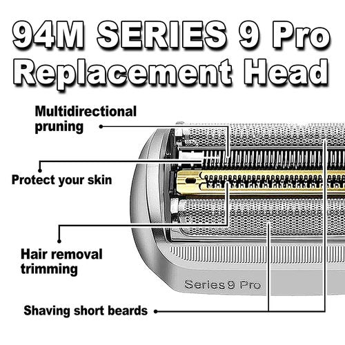 New Series 9 Pro 94M Electric Replacement Shaver Head Accessories blade Compatible with Braun Series 9 Pro Foil 9290cc, 9291cc, 9370cc, 9376cc, 9293s, 9260s, 9295cc, 9385cc (2PACKS)