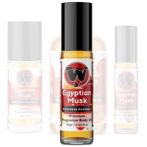 WagsMarket - Egyptian Musk Oil Family Pack (0.33oz Roll On, 1oz Roll On and 4oz Glass Bottle)