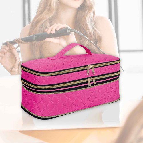 UOZL Hair Dryer Curling Iron Storage Bag, Travel Carrying Case, Slim Expandable Handheld Dual-Layer Travel Storage Bag for Dryer/Hair Tool Organizer/Style Organizer (Rose Red)