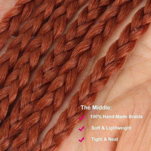 Themis Hair Ginger Crochet Box Braid 24inch 6 Packs Midium Size Premium Synthetic Crochet Braids Waist Length Individually Prelooped Handmade Soft Braids Hair Extension For Girls Women(24inch,350)