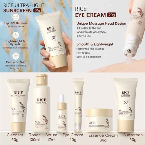 Rice Skincare Set for Teen Girl Gifts Birthday - Skin Care for Teens 10-12 - Hydrating Skin Care Routine Kit for Women - Gifts Birthday Facial Kit for Women - Skin Care Set with Cleanser,Serum