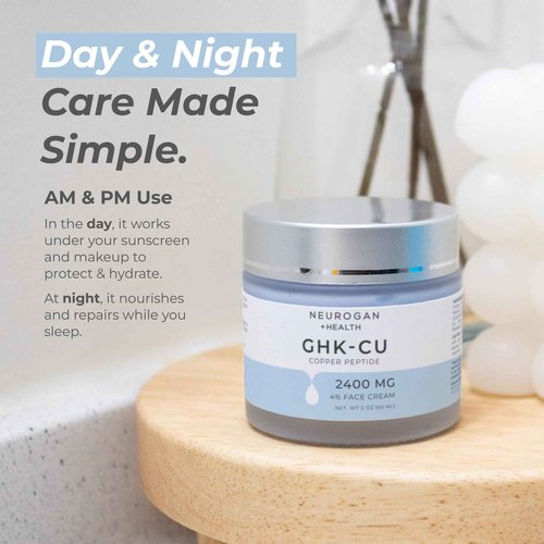 Neurogan GHK-Cu Copper Peptide Face Cream | 4% Peptides for Skin Firmness & Deep Hydration | Daily Facial Moisturizer with 2400 MG GHK-Cu, 2oz