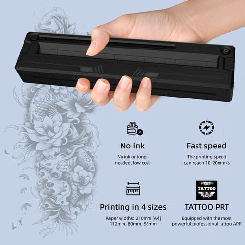 2025 New Tattoo Stencil Printer - Wireless Bluetooth Thermal Tattoo Transfer Machine, Includes 10pcs Transfer Paper, Portable Tattoo Printer for Beginners & Pros, Works with iPhone/Android/iPad