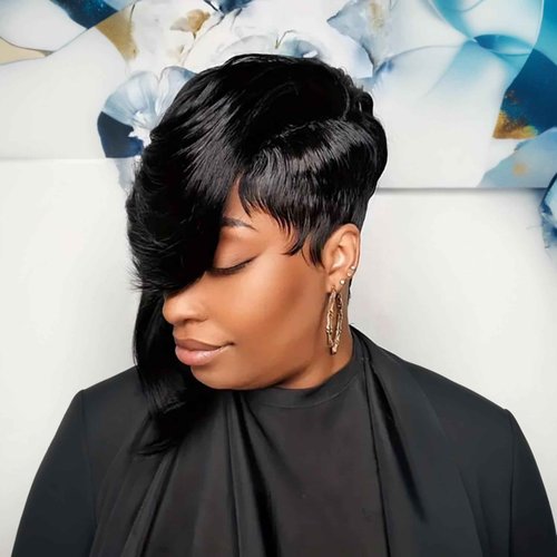 SisBroSis Chic Elegent Pixie Cut Human Hair Wigs for Women Short Layered Pixie Cut Straight Human Hair Wigs With Bangs Natural Black Color Glueless Brazilian Virgin Straight Human Hair Wig (1b)