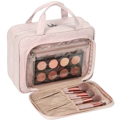 NISHEL Hanging Travel Toiletry Bag, Visible Makeup Organizer, Cosmetic Case for Journey Accessories, Bathroom Shower, Pink
