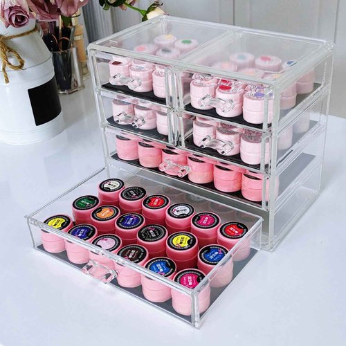 Guolich Nail Organizers Clear Acrylic Nail Jewellery Accessories Storage Case Holder Shelves Display Mesa Para Manicura Profesional Nail Table (6 Drawers)
