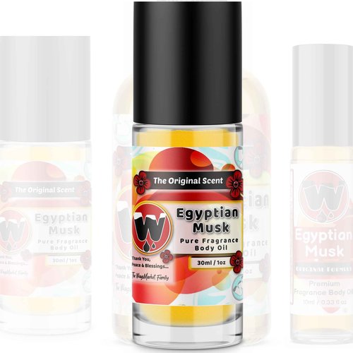 WagsMarket - Egyptian Musk Oil Family Pack (0.33oz Roll On, 1oz Roll On and 4oz Glass Bottle)