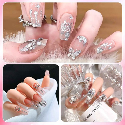 White Nail Art Rhinestones Kit, Multi Shapes Sizes Crystal Flatback Nail Gems Half Round Rhinestones for Nails, White Gems Crystals Rhinestone for Nails Art DIY Supplies Craft