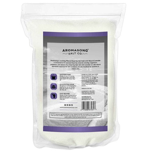 Aromasong Pure Dead Sea Salt for Soaking with 100% Natural Lavender, 19 LB - Spa Bath Salt Fine Grain - Body Wash Scrub - Soak for Women & Men- Bulk Resealable Pack