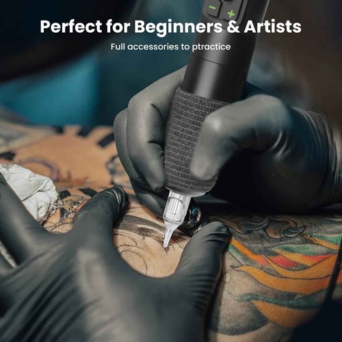 GEEKERA Wireless Tattoo Machine Gun Kit, Rotary Tattoo Pen Professional Kit with 2000mAh Battery Supply, 20 Tattoo Cartridge Needles, 7 Colors Ink, Practice Skin, Complete Set for Beginners and Artist