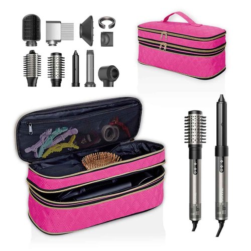 UOZL Hair Dryer Curling Iron Storage Bag, Travel Carrying Case, Slim Expandable Handheld Dual-Layer Travel Storage Bag for Dryer/Hair Tool Organizer/Style Organizer (Rose Red)