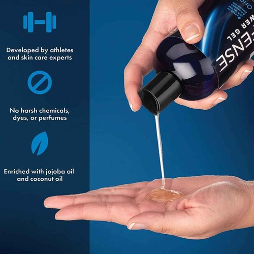 Defense Soap Body Wash 32 oz with Tea Tree, Eucalyptus, Rosemary & Aloe + Silicone Body Scrubber & Shower Hook | Complete Cleansing & Exfoliation Set for Athletes, Families, and Active Lifestyles