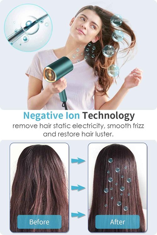 Dxliwky Professional Ionic Hair Dryer Blow Dryer with Diffuser and Concentrator for Curly Hair,Foldable Handle Travel Hair Dryer,Constant Temperature Hair Care (Vintage Green)