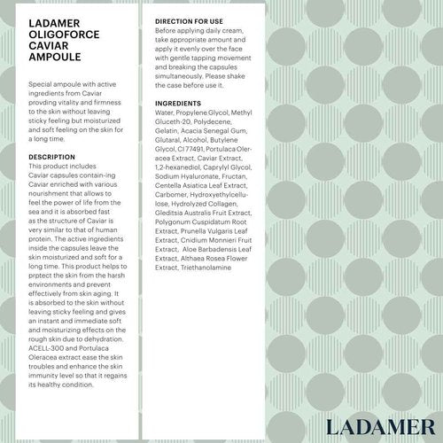 LADAMER-Oligoforce-Ampoule-Non Greasy Moisture-Hydrating-Cavier Serum for Face Low Molecular Collagen Clinical Spa Cosmetic Premium Korean Skincare Oriental Herb Acell-300, 1.69 fl.oz (50ml)