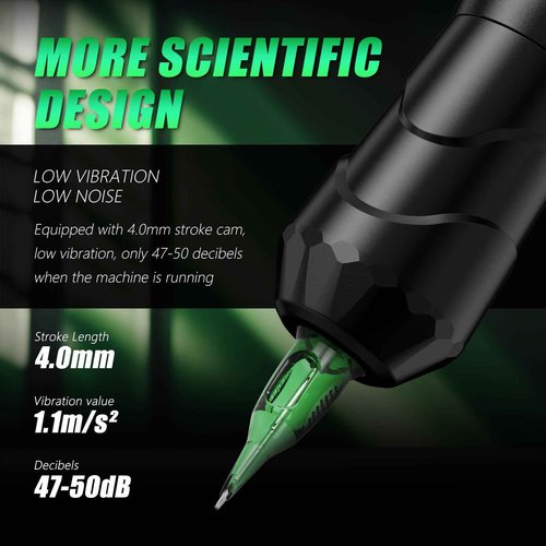 Tattoo Gun Wireless Tattoo Machine, 1800mAh Rotary Tattoo Machine with Powerful Motor, Pro Tattoo Gun(4mm Stroke) reliable for all kinds of Cartridge Needle, Tattoo Supply for Beginner(Dual Batteries)