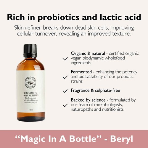 The Beauty Chef Probiotic Skin Refiner, Bio-Fermented Exfoliating Toner for Smooth & Radiant Skin, Hydrating & Nourishing Formula with Probiotics & Lactic Acid, 3.38 fl. oz / 100mL