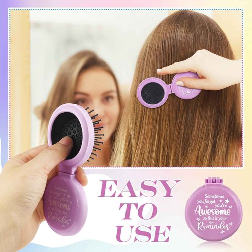 Cinnvoice 24 Pcs Employee Appreciation Gifts Bulk Folding Travel Brushes Sometimes You Forget You're Awesome Thank You Gifts Travel Mirror Hair Brush for Women Coworker Teacher Staff Team
