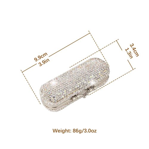 AsAlways Shiny Rhinestone Crystal Portable Lipstick Case with Mirror Portable Bling Diamonds Makeup Cosmetic Storage Holder for Travel Ladies Fashion (Silver)