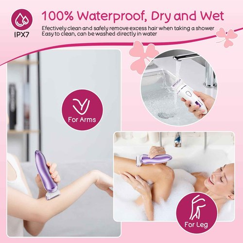 Electric Shaver for Women, Gifts for Women, Electric Razor for Womens, Rechargeable Wet DryLady Hair Remover,IPX7 Waterproof, Shaver for Legs (Purple)