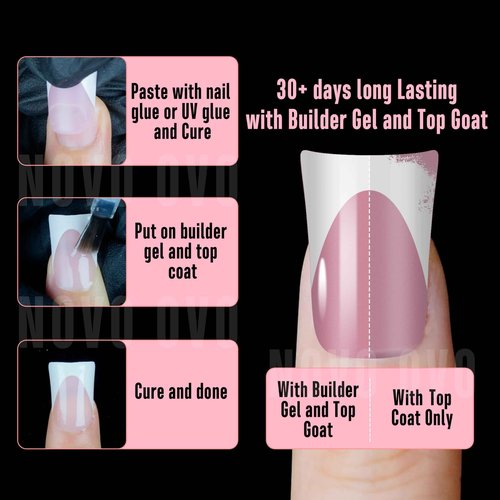 NOVO OVO White French Tip Short Duck Nail Tips Press on, BERRY PINK Pre-designed Soft Gel Nail Extension, Extra thick Full Cover Matte Vrial False Nails for DIY x 12 Sizes 360 pcs