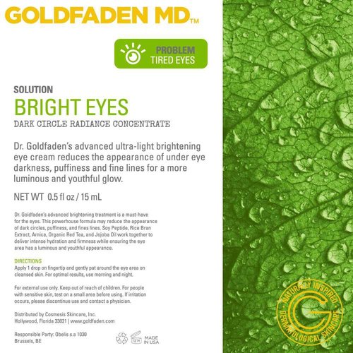 GOLDFADEN MD Bright Eyes Dark Circle Concentrate Brightening Eye Cream w/Soy Peptide, Rice Bran Extract & Arnica | May Reduce Under Eye Darkness, Puffiness & Fine Lines 0.5 fl. oz.