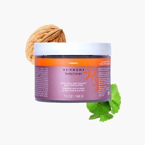 SUNDARI Gotu Kola and Walnut Exfoliator, 7 Fl Oz, Herbal Body Scrub, Firms and Revitalizes Skin, Lightly Foaming Formula, Sweet and Spiced Scent