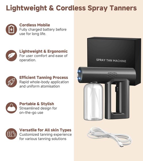 Professional Spray Tan Machine, Portable & Rechargeable Spray Tan Gun, Long Battery Life, Even Spraying, Lightweight, Spray Tan Machine Kit for Indoor and Outdoor Use, for Home, Salon, DIY and Travel